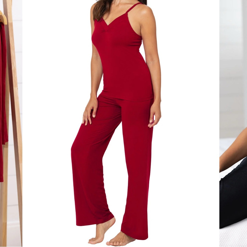 Red Pajama Pants with Wide Leg and Elastic Waistband